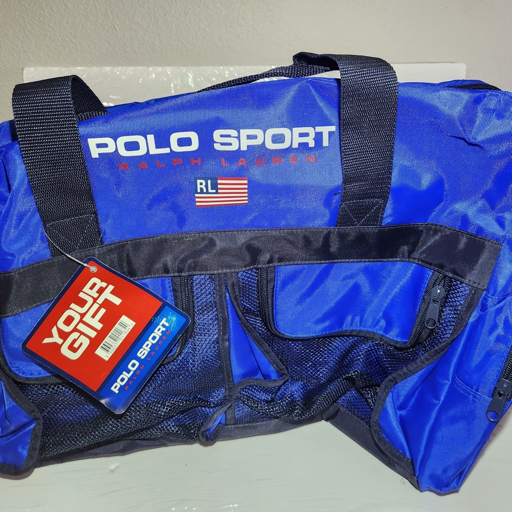 Vtg 90s Polo Sport Ralph Lauren Flag Logo  Duffel Bag Gym Blue